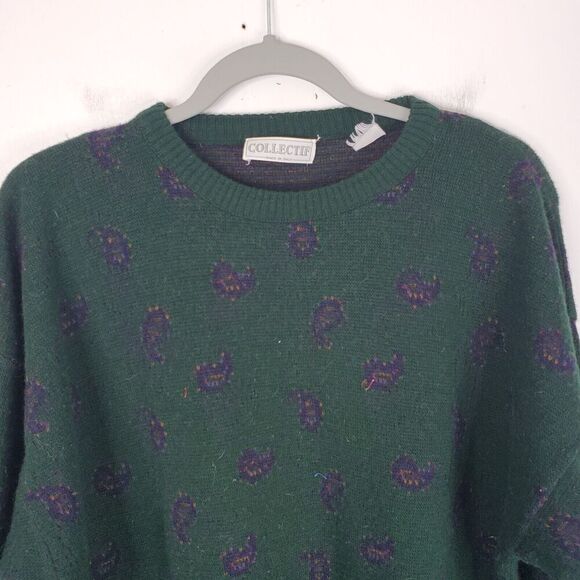 Vintage Collectif Sweater Grandpa 80s Wool Blend Made In Italy Paisley Mens L - Picture 3 of 9